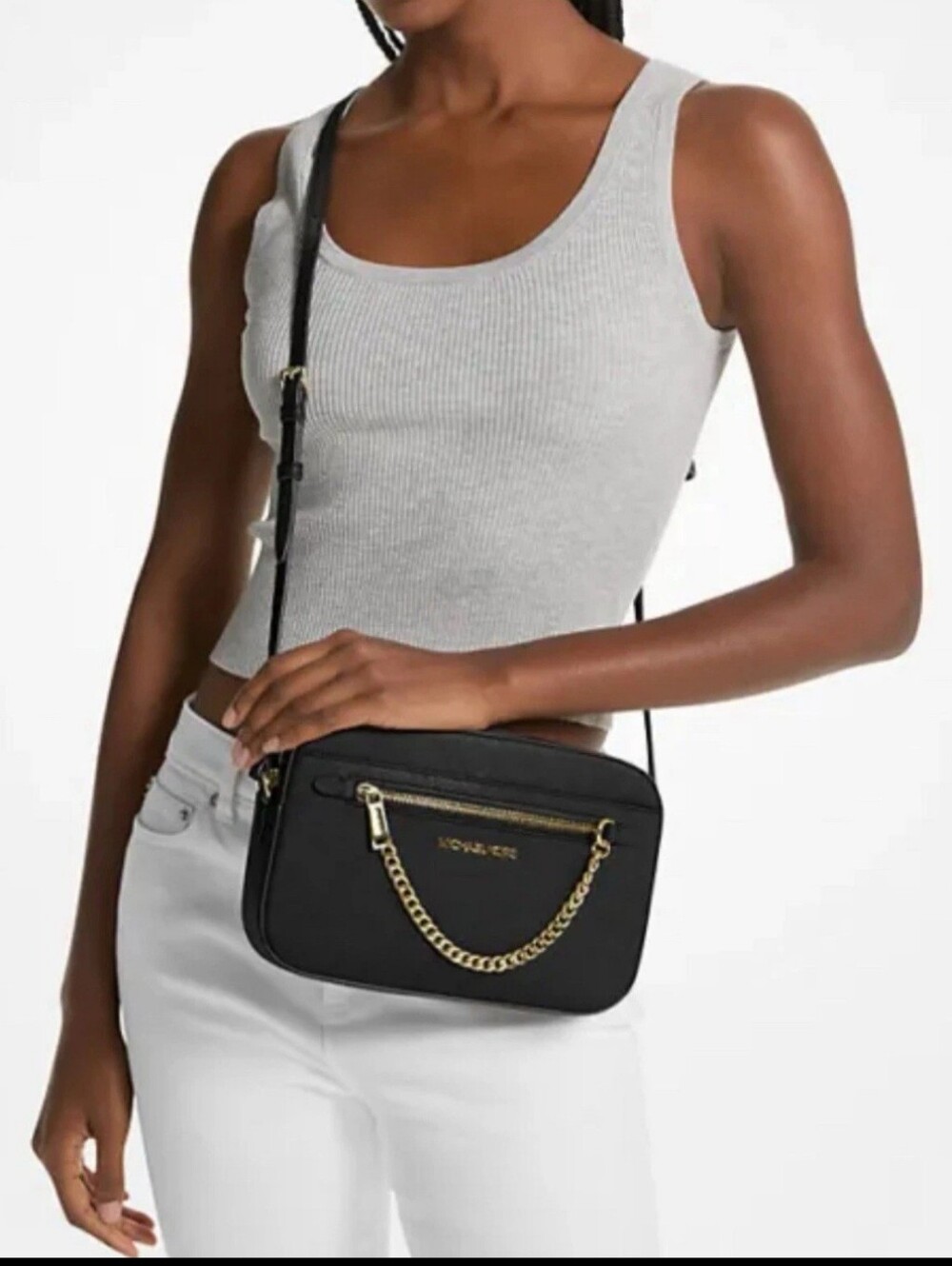 Michael Kors Black Crossbody with Silver Chain Accent